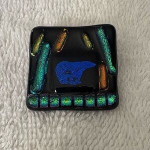 Dichroic Fused Glass Polar Bear And Northern Lights Brooch Pendant